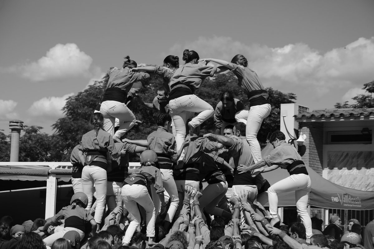 Castellers, very traditional activity in Catalonia, that consist to do a human tower.